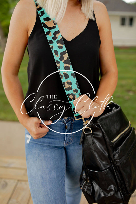 Crossbody Bag/Guitar Strap - Teal Black Leopard