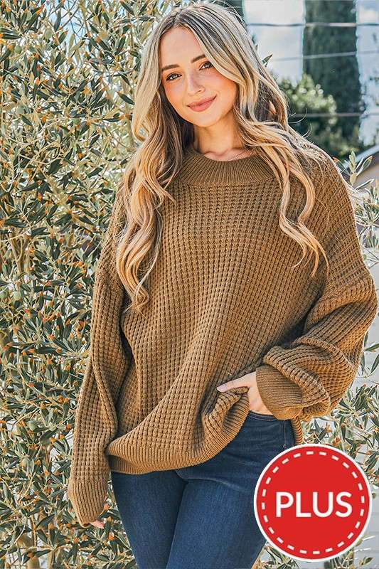 Cozy and Soft Waffle Basic Pullover Sweater