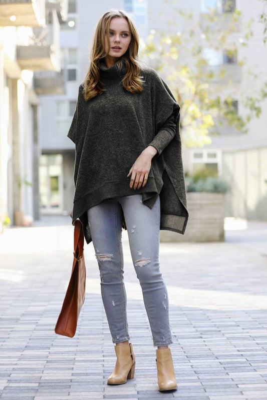 Cowl Neck Oversized Poncho Hi-low Sweater