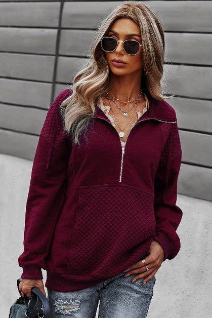 Zip Up Solid Hoodie Top