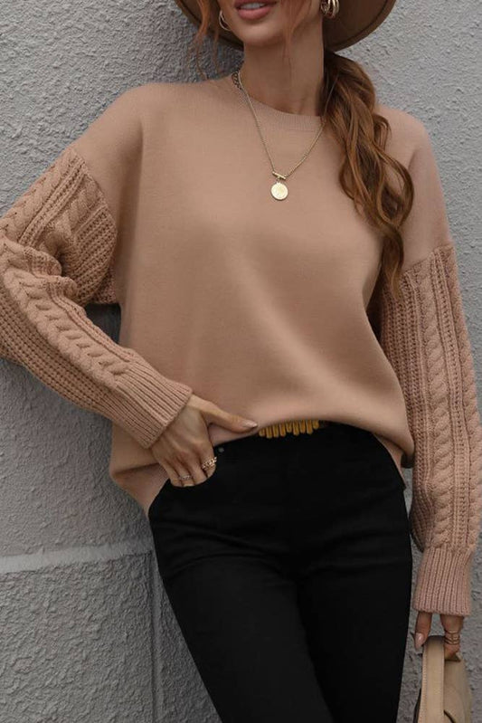 Cable Knit Sleeves Plain Pullover Sweaters MY026