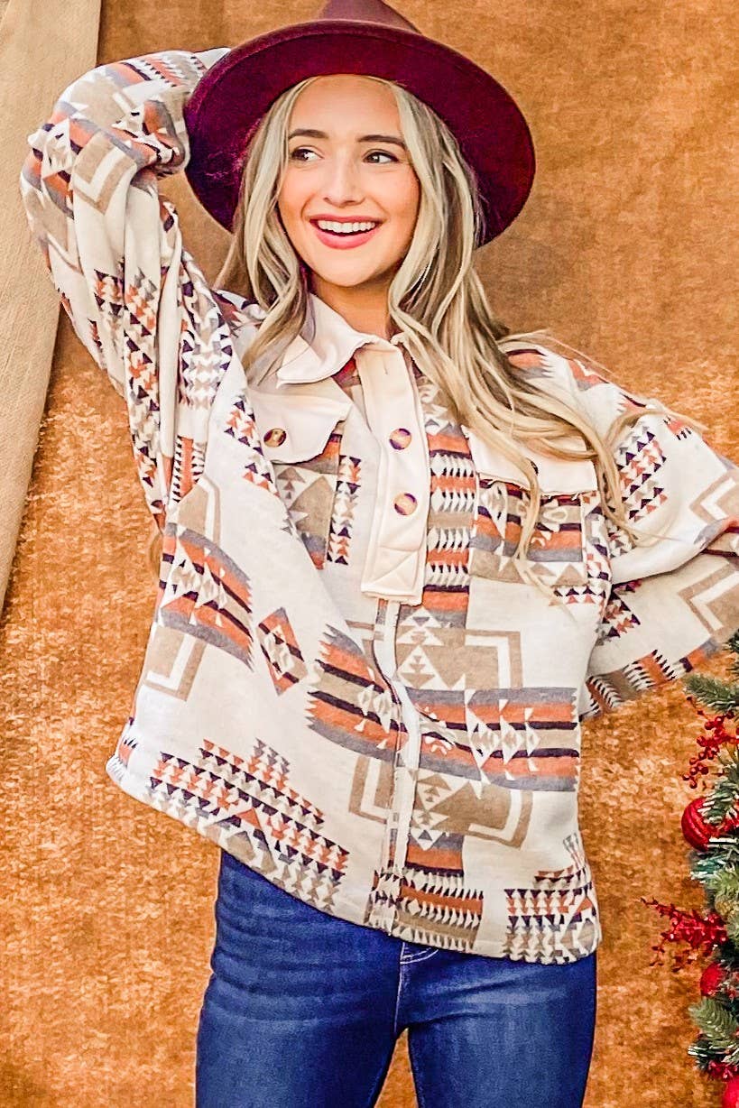 Aztec Printed Button-Down Sweatshirts Top